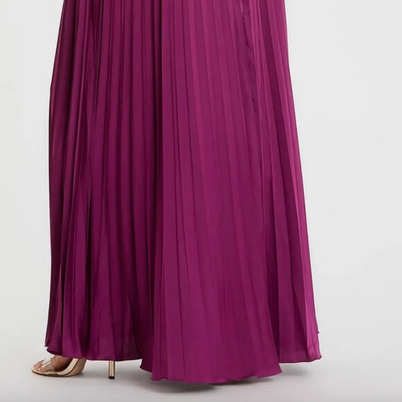 Purple Pleated High Neck Raglan Long Sleeve Side Slit Gown Womens Dress Leena - Picture 6 of 10